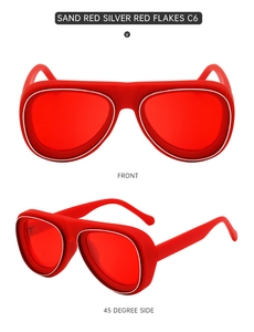 Vues détaillées de face et de côté de lunettes d'aviateur rouge sable à verres rouges