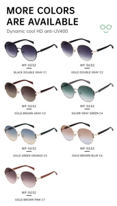 Detailed catalog of UV400 round sunglasses featuring 7 color gradients and metal frames
