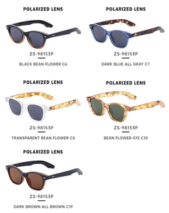 Detailed matrix of polarized cat eye sunglasses in various retro color options