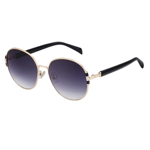 Modern oversized women's sunglasses with purple gradient lenses and gold frames