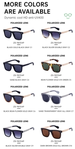 Matrix display of TAC polarized square sunglasses in eight colors with textured temples