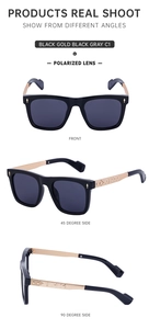 Macro view showing TAC polarized grey lenses and golden metal temples with fine engraving