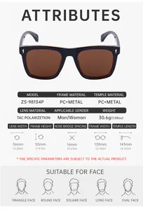 Detailed size chart for polarized cat-eye sunglasses with PC metal frame and TAC lenses
