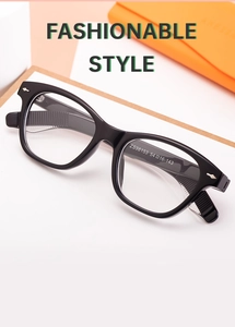 Detail view of black rectangular frames with silver accents and size markings ZS98153