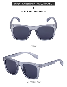 Detail view of Sand Transparent sunglasses with polarized lenses and gold rivets