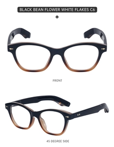 Front and side view of cat-eye frames with black to tea gradient and metal rivets
