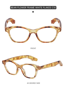 Front and 45-degree side views of classic tortoise pattern cat-eye sunglasses