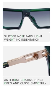 Detail of gradient grey lenses, soft silicone nose pads and durable gold hinges