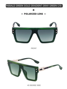 Polarized sunglasses in piebald green gold with large square frames and gradient lenses