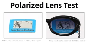 Close-up showing polarized lens effect on test card with a visible hidden fish pattern