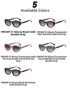 Detailed catalog view showing five color options of cat eye polarized sunglasses style 99056P