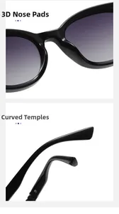 Detail view of 3D nose pads and curved temples on polarized purple gradient sunglasses