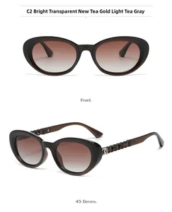 Cat eye polarized sunglasses featuring metallic chain link detail and tea gradient lenses