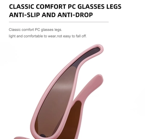 Detail of pink PC frames with anti-slip temples and dark brown lenses for comfort