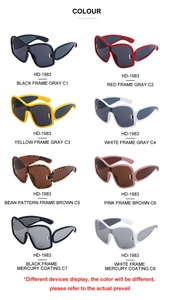 Detailed selection of HD-1983 oversized shield sunglasses in eight various trendy colors