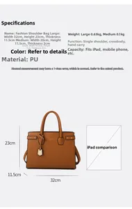 Specifiche dimensionali e confronto iPad per la borsa tote in pelle PU marrone