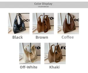 Présentation des sacs hobo en noir, marron, café, blanc cassé et couleur kaki