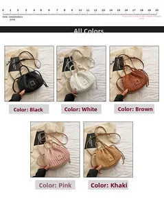Detail view of ruched drawstring bucket bags in five colors with a 20cm scale ruler
