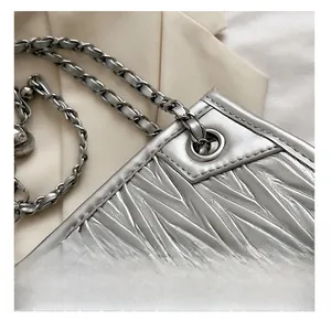 Close-up of premium silver hardware and quilted leather texture on luxury chain bag