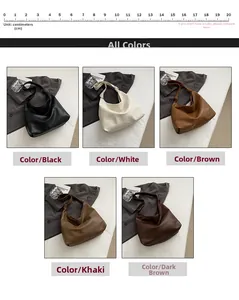 Detailed comparison of five colors of vintage soft leather tote bags with size scale