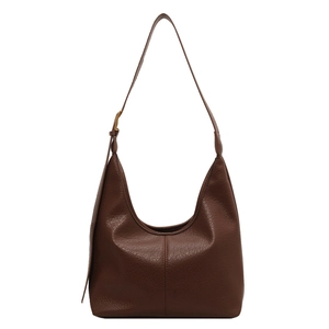 Deep brown lychee grain leather hobo shoulder bag with adjustable strap for women