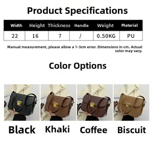 Tableau des tailles pour sac bandoulière en PU de 22cm avec quatre couleurs