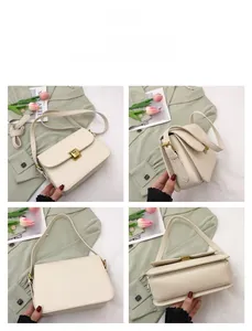 Vues détaillées du sac bandoulière crème avec boucle dorée sous plusieurs angles