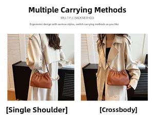 Brown pleated bucket bag detail showing metal chain strap for shoulder and crossbody wear