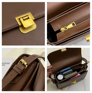 Détails de l'intérieur spacieux d'un sac à bandoulière en cuir PU marron foncé
