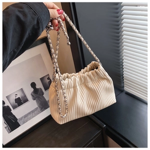 Pleated Cloud Shoulder Bag PU Leather Corduroy Crossbody Chain Strap Metal Ball Fashion For Women