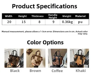 Size chart and dimensions for the retro PU tote bag with a cute dog pendant