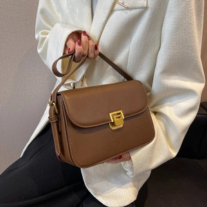 Sac À Épaule En Cuir PU Pour Femmes Sac Bandoulière Rétro Minimaliste Petit Carré Avec Serrure Métallique Dorée