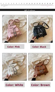 Mini faux leather backpack in four colors with metal chain detail and magnetic flap cover