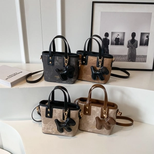 Vintage style mini tote bags with gradient finish and cute puppy charms for women