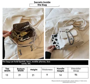 Size chart for the white textured backpack showing dimensions and interior storage capacity