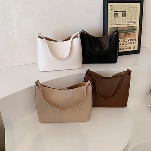 Women's Minimalist PU Leather Shoulder Bag High Quality Solid Color Hobo Tote Underarm Bag With Single Strap Handbag