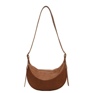 Women Hobo Bag Textured PU Leather Half Moon Shoulder Bag Adjustable Strap Vintage Minimalist Underarm Handbag Crossbody