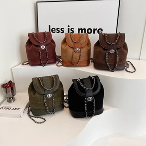 Mini Fashion Backpack For Women Spliced Frosted Suede PU Leather With Metal Chain Strap Turn Lock Vintage Street Style