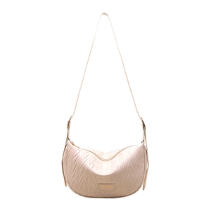 Chic pleated croissant crossbody bag in beige faux leather with adjustable strap
