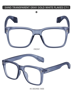 Front and 45-degree side view of sand transparent gray square frame glasses C7-1