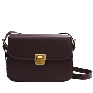 Borsa a tracolla classica in pelle marrone scuro con fibbia in metallo dorato vintage