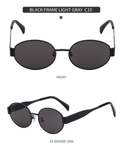 Front and side macro views of retro square sunglasses with matte black frames and gray lenses