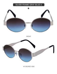 Front and side macro views of vintage square silver metal sunglasses with gradient lenses