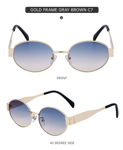 Detail of vintage gold metal frame sunglasses with gradient blue-brown lenses and silicone nose pads