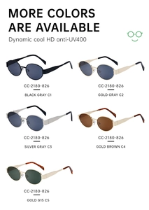 Oval frame vintage sunglasses with metal temples and HD anti-UV400 protection detail