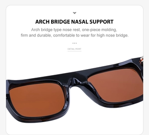Dettaglio del supporto nasale a ponte ad arco in un unico pezzo su occhiali da sole