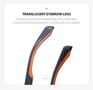 Dettaglio del terminale degli occhiali con texture antiscivolo e curva ergonomica