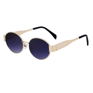 Retro square frame sunglasses for women with gold metal temples and purple gradient lenses