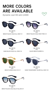 Detailed view of square frame sunglasses color palette showing seven unique vintage designs