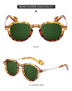 Close-up of leopard print sunglasses showing front and 45-degree side view details